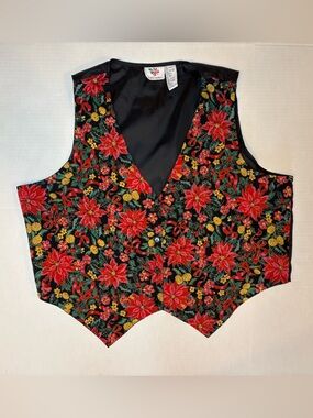 Nutcracker VTG 100% Cotton Holiday Christmas Vest Bold Poinsettia Print Size 24